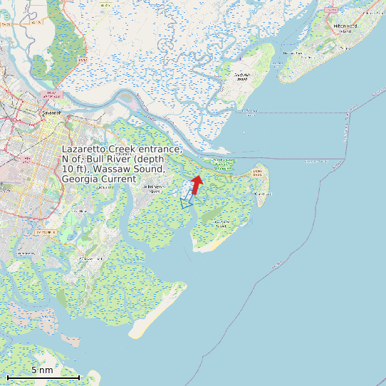 Map of Lazaretto Creek entrance, N of, Bull River (depth 10 ft), Wassaw Sound, Georgia Current Prediction Station