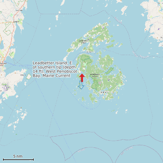 Map of Leadbetter Island, E of southern tip (depth 14 ft), West Penobscot Bay, Maine Current Prediction Station