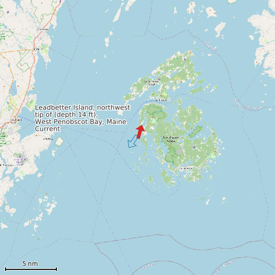 Map of Leadbetter Island, northwest tip of (depth 14 ft), West Penobscot Bay, Maine Current Prediction Station