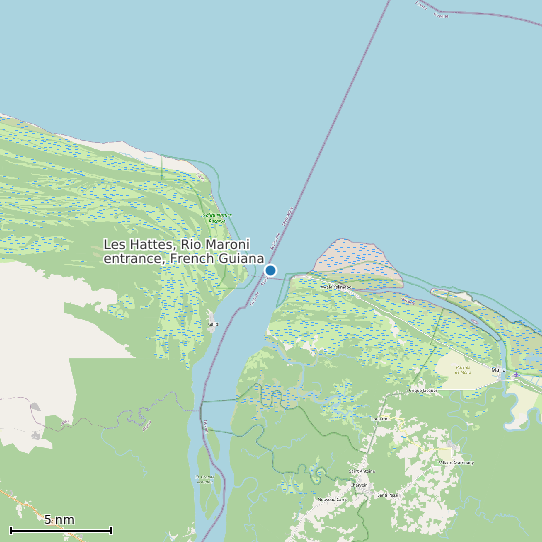 Map of Les Hattes, Rio Maroni entrance, French Guiana Tide Prediction Station