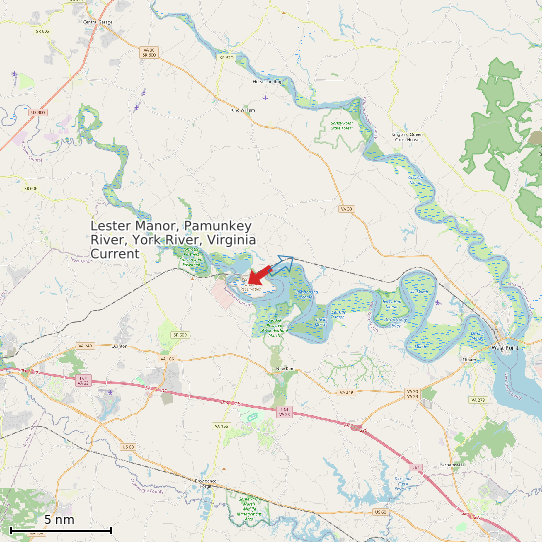 Map of Lester Manor, Pamunkey River, York River, Virginia Current Prediction Station