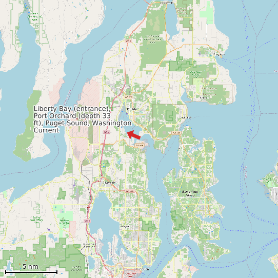 Map of Liberty Bay (entrance), Port Orchard (depth 33 ft), Puget Sound, Washington Current Prediction Station