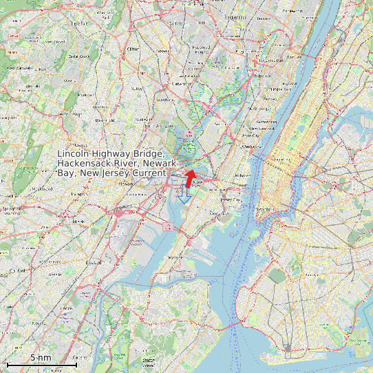 Map of Lincoln Highway Bridge, Hackensack River, Newark Bay, New Jersey Current Prediction Station