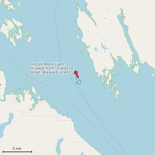 Map of Lincoln Rock Light, 1 mi west from, Clarence Strait, Alaska Current Prediction Station