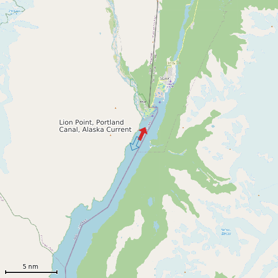 Map of Lion Point, Portland Canal, Alaska Current Prediction Station