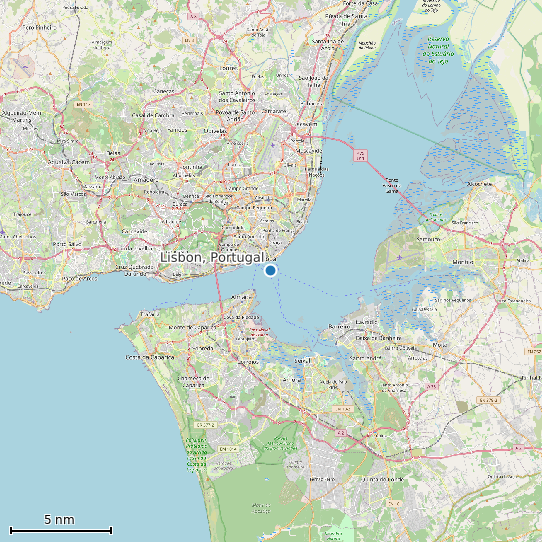 Map of Lisbon, Portugal Tide Prediction Station