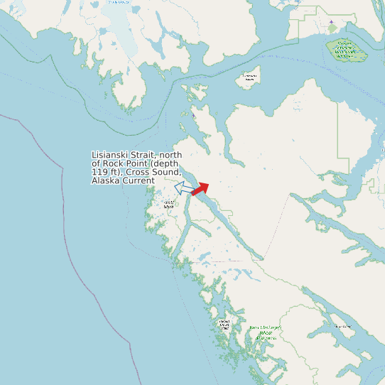 Map of Lisianski Strait, north of Rock Point (depth 119 ft), Cross Sound, Alaska Current Prediction Station
