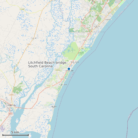 Map of Litchfield Beach bridge, South Carolina Tide Prediction Station