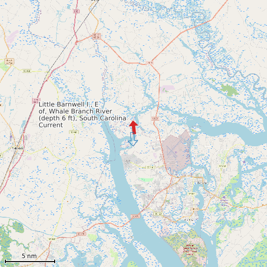 Map of Little Barnwell I., E of, Whale Branch River (depth 6 ft), South Carolina Current Prediction Station