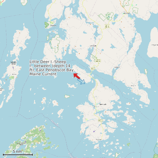 Map of Little Deer I.-Sheep I., between (depth 14 ft), East Penobscot Bay, Maine Current Prediction Station
