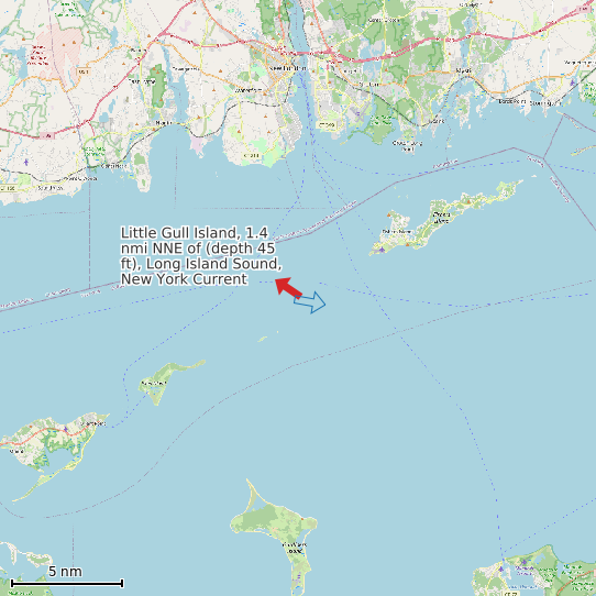 Map of Little Gull Island, 1.4 nmi NNE of (depth 45 ft), Long Island Sound, New York Current Prediction Station