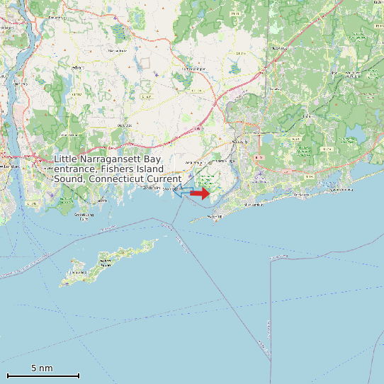 Map of Little Narragansett Bay entrance, Fishers Island Sound, Connecticut Current Prediction Station