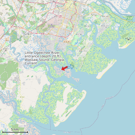 Map of Little Ogeechee River entrance (depth 20 ft), Wassaw Sound, Georgia Current Prediction Station