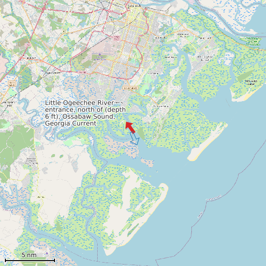 Map of Little Ogeechee River entrance, north of (depth 6 ft), Ossabaw Sound, Georgia Current Prediction Station