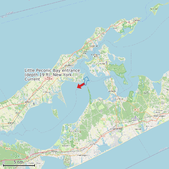 Map of Little Peconic Bay entrance (depth 19 ft), New York Current Prediction Station