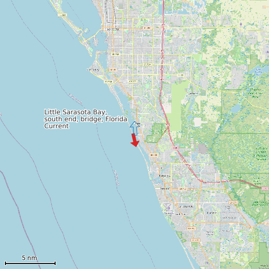 Map of Little Sarasota Bay, south end, bridge, Florida Current Prediction Station