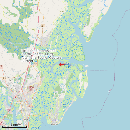 Map of Little St. Simon Island (north) (depth 11 ft), Altamaha Sound, Georgia Current Prediction Station