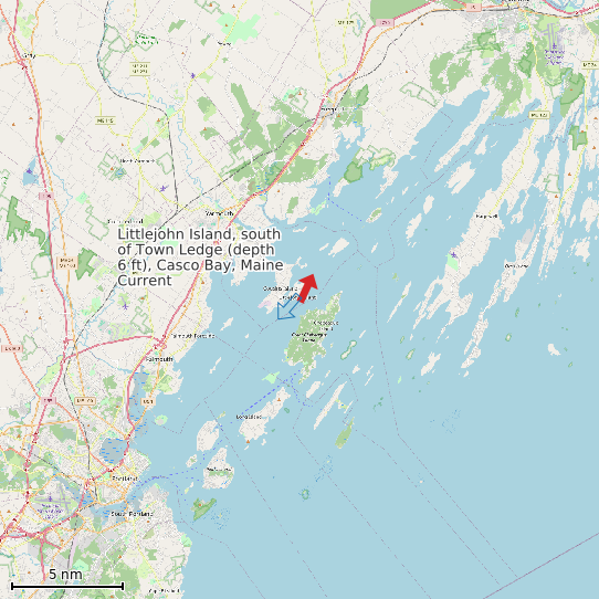 Map of Littlejohn Island, south of Town Ledge (depth 6 ft), Casco Bay, Maine Current Prediction Station