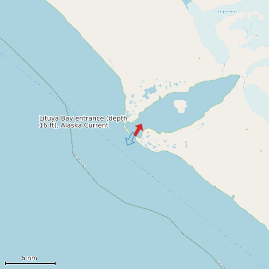 Map of Lituya Bay entrance (depth 16 ft), Alaska Current Prediction Station
