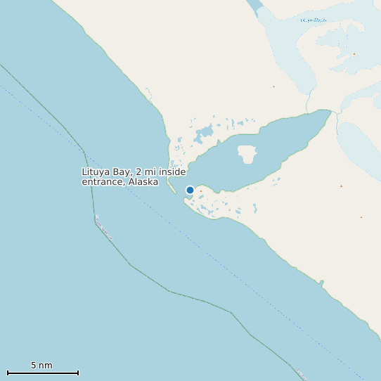 Map of Lituya Bay, 2 mi inside entrance, Alaska Tide Prediction Station
