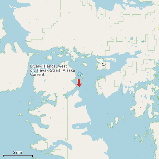 Map of Lively Islands, west of, Tlevak Strait, Alaska Current Prediction Station