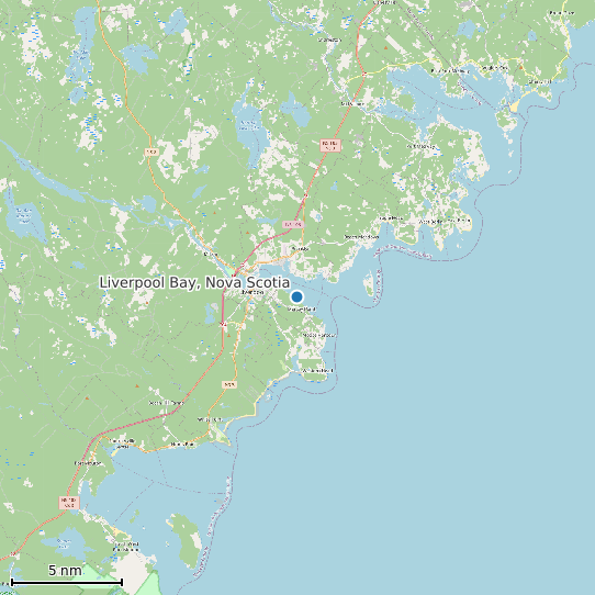 Map of Liverpool Bay, Nova Scotia Tide Prediction Station