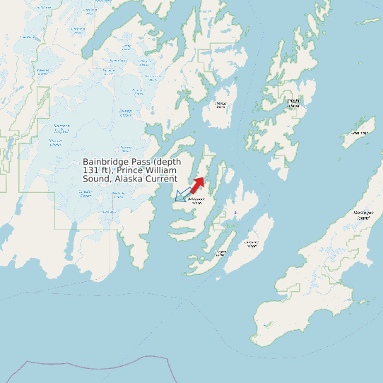 Map of Bainbridge Pass (depth 131 ft), Prince William Sound, Alaska Current Prediction Station