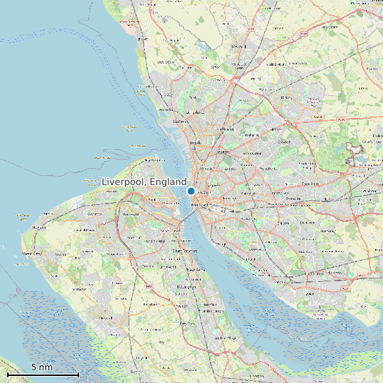 Map of Liverpool, England Tide Prediction Station