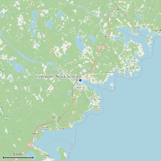 Map of Liverpool, Nova Scotia Tide Prediction Station