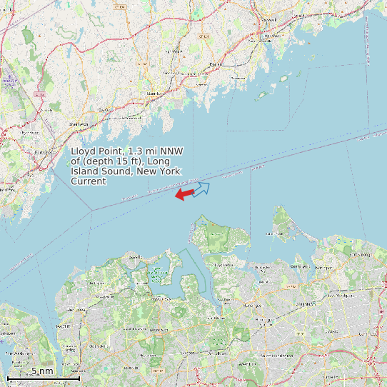 Map of Lloyd Point, 1.3 mi NNW of (depth 15 ft), Long Island Sound, New York Current Prediction Station