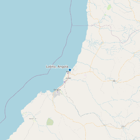 Map of Lobito, Angola Tide Prediction Station