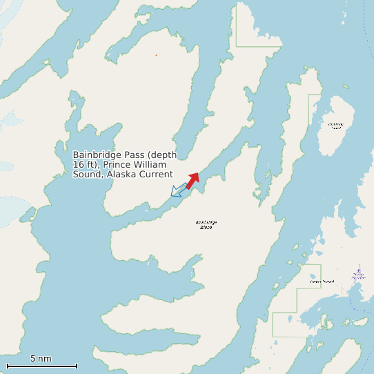 Map of Bainbridge Pass (depth 16 ft), Prince William Sound, Alaska Current Prediction Station