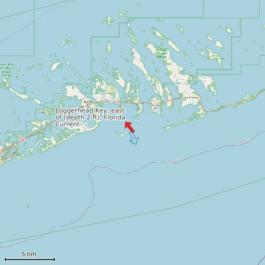 Map of Loggerhead Key, east of (depth 2 ft), Florida Current Prediction Station