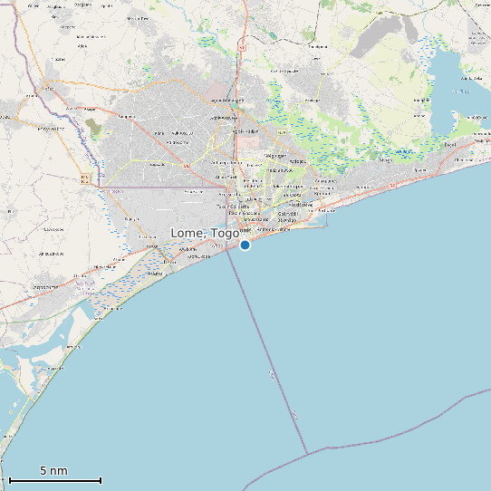 Map of Lome, Togo Tide Prediction Station