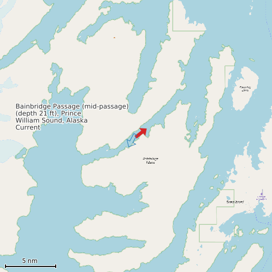 Map of Bainbridge Passage (mid-passage) (depth 21 ft), Prince William Sound, Alaska Current Prediction Station