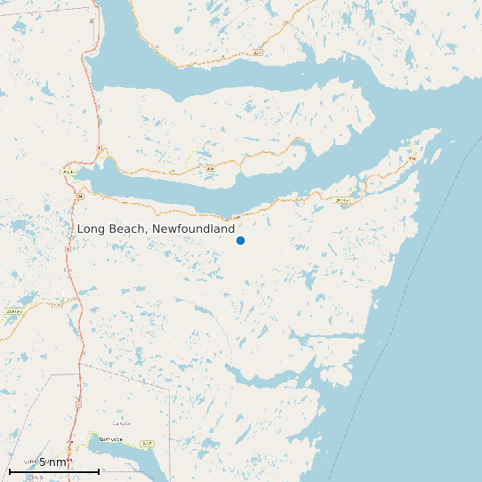 Map of Long Beach, Newfoundland Tide Prediction Station