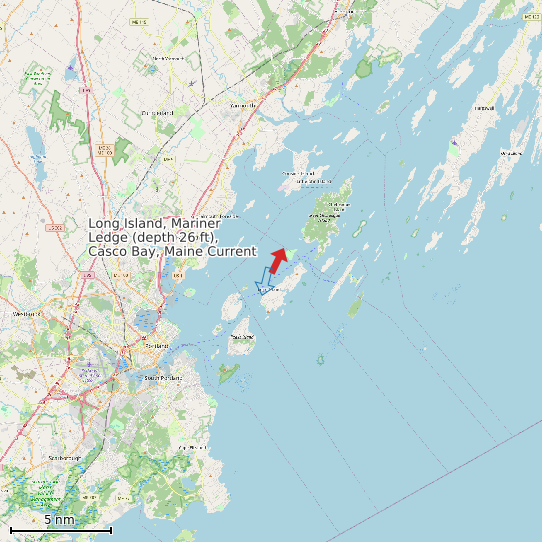 Map of Long Island, Mariner Ledge (depth 26 ft), Casco Bay, Maine Current Prediction Station