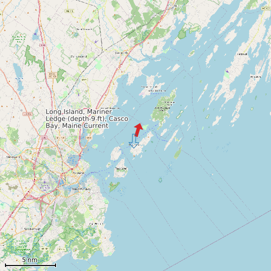 Map of Long Island, Mariner Ledge (depth 9 ft), Casco Bay, Maine Current Prediction Station