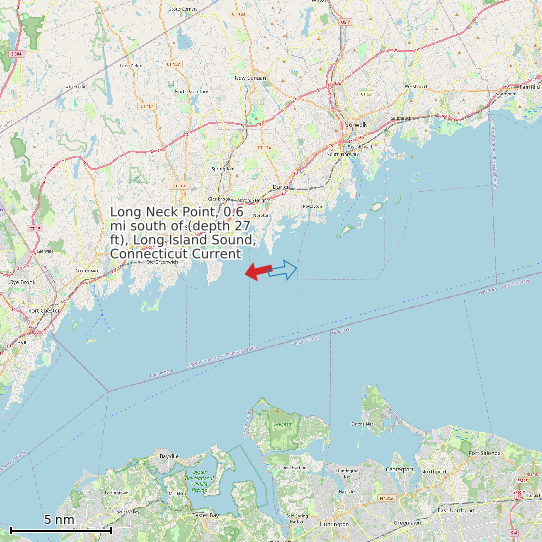 Map of Long Neck Point, 0.6 mi south of (depth 27 ft), Long Island Sound, Connecticut Current Prediction Station