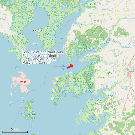 Map of Long Point and Nanticoke Point, between (depth 9 ft), Tangier Sound, Maryland Current Prediction Station