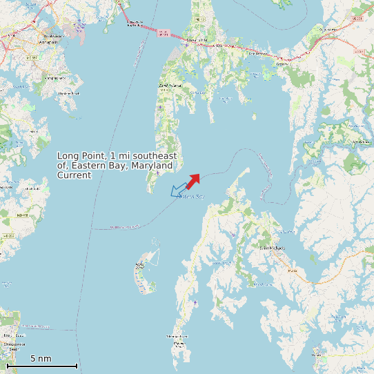Map of Long Point, 1 mi southeast of, Eastern Bay, Maryland Current Prediction Station