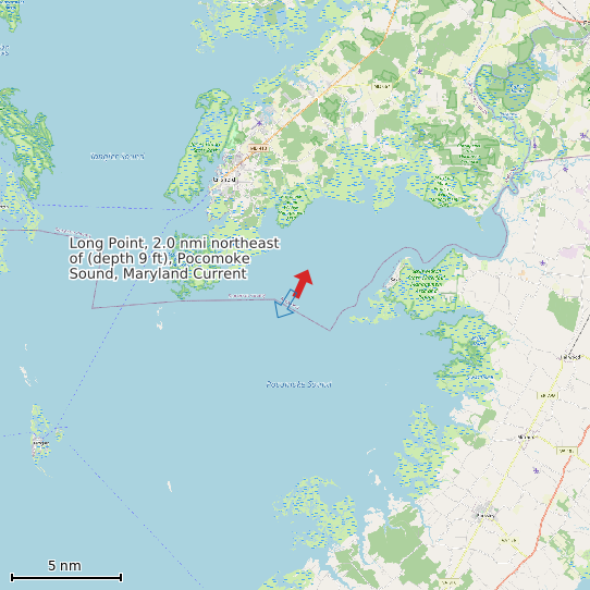 Map of Long Point, 2.0 nmi northeast of (depth 9 ft), Pocomoke Sound, Maryland Current Prediction Station