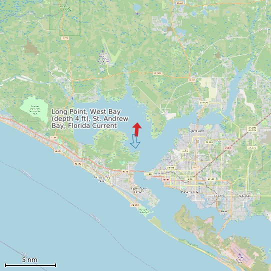 Map of Long Point, West Bay (depth 4 ft), St. Andrew Bay, Florida Current Prediction Station
