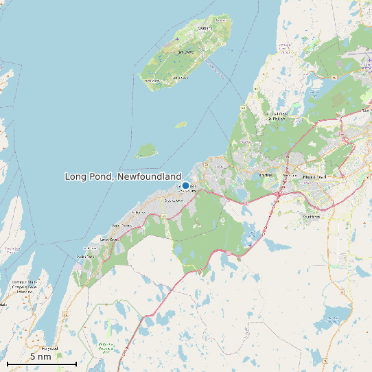 Map of Long Pond, Newfoundland Tide Prediction Station