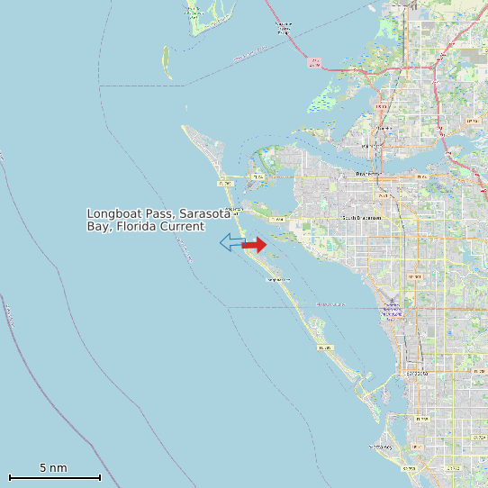 Map of Longboat Pass, Sarasota Bay, Florida Current Prediction Station