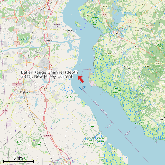 Map of Baker Range Channel (depth 38 ft), New Jersey Current Prediction Station