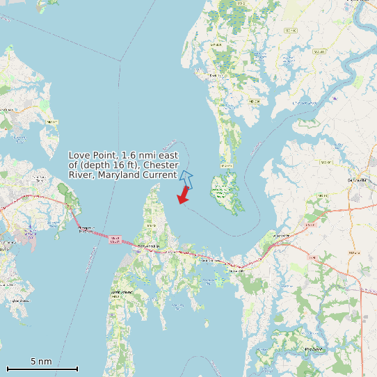 Map of Love Point, 1.6 nmi east of (depth 16 ft), Chester River, Maryland Current Prediction Station
