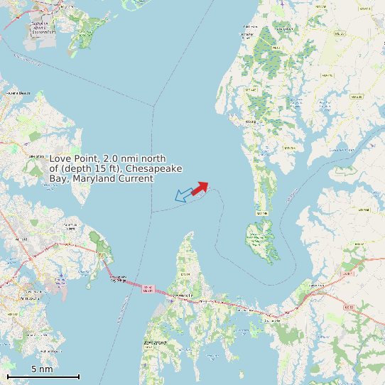 Map of Love Point, 2.0 nmi north of (depth 15 ft), Chesapeake Bay, Maryland Current Prediction Station