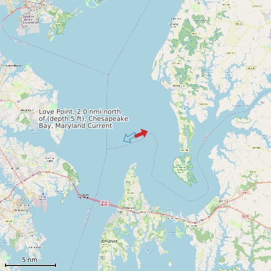 Map of Love Point, 2.0 nmi north of (depth 5 ft), Chesapeake Bay, Maryland Current Prediction Station