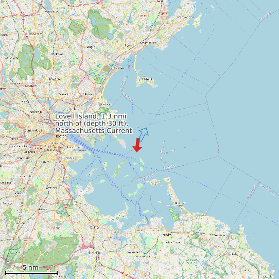 Map of Lovell Island, 1.3 nmi north of (depth 30 ft), Massachusetts Current Prediction Station
